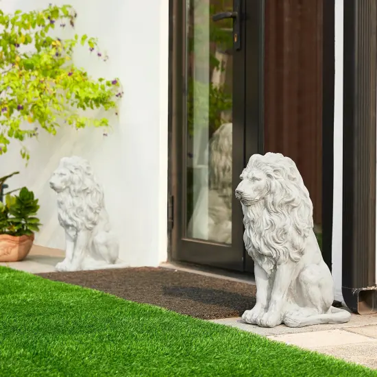 Set of 2 20.75"H/27.75"H MGO White Guardian Sitting Lion Statue 2pcs -27.75"H White {7}