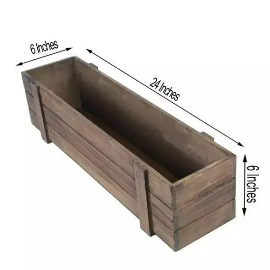 24x6-Inch Dark Brown Rectangular Wood Boxes Planter Holders Home Centerpieces {2}