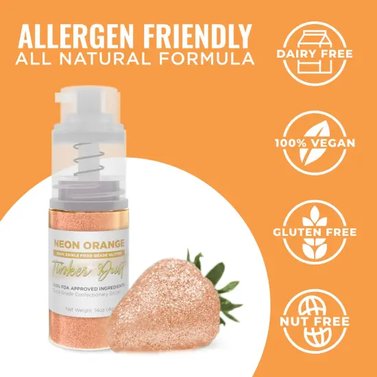 Bakell - Neon Orange Tinker Dust Edible Glitter (4g, 1x Spray Pump) for Food, Desserts, and Beverages! {3}