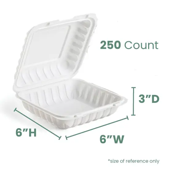 Northlight 250-Count Single Compartment Hinged White Take Out Containers - 6" {5}