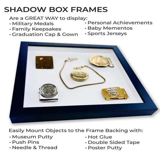 Photo Size Shadow Box 3/4" Depth White Picture Frame - UV Acrylic, Backing, Hanging Hardware {6}