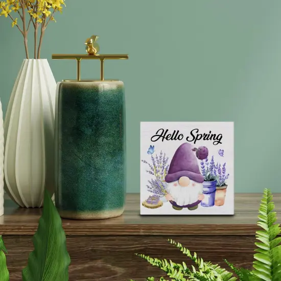 Spring Decor, Rustic Gnome Wood Sign Spring Lavender Tray Decoration Tabletop Shelf Desk Home Decor {3}