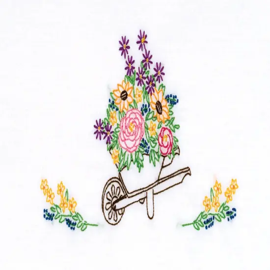 Jack Dempsey Stamped Pillowcases W/White Perle Edge 2/Pkg-Wheelbarrow Of Flowers {3}