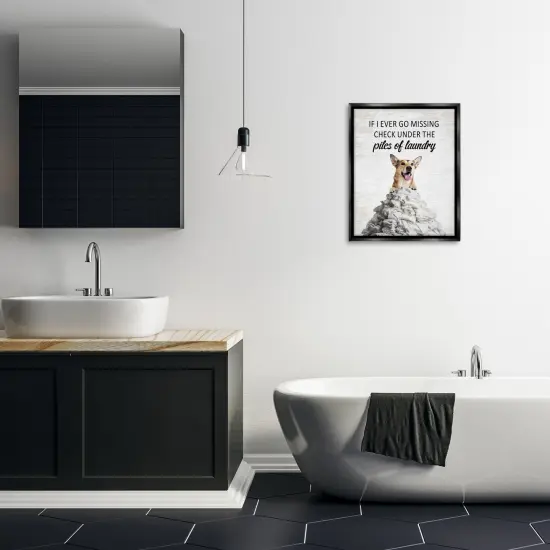 Stupell Industries Piles Of Laundry Dog Floating Frame Design by Lettered and Lined {2}