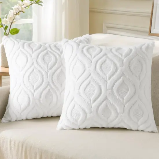 Throw Pillow Covers 18x18 Inch Set of 2, Soft Plush Faux Wool White Couch Pillow Covers, Spring Solid Dyed Accent Pillow Cases for Sofa Bed Living Room Home Decor {1}