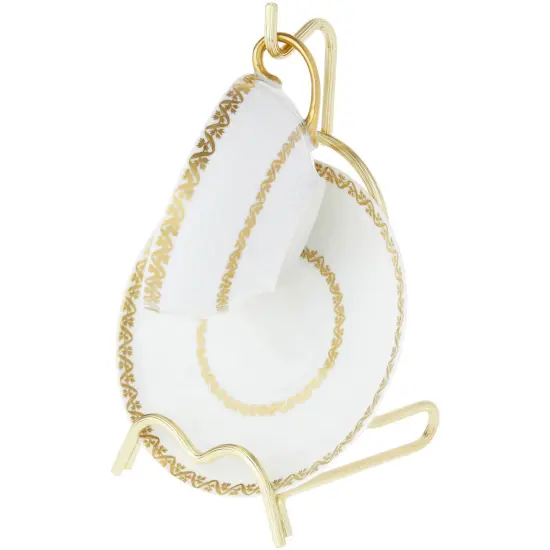 Bard's Shiny Gold-toned Cup and Saucer Stand, 8" H x 3.75" W x 4.25" D {4}