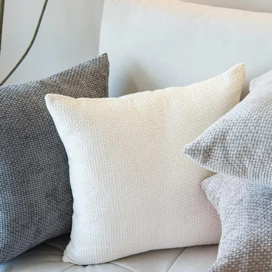 Neutral Textured Throw Pillow Covers,Pack of 2 Decorative Chenille Cushion Covers Accent Pillowcase for Couch Living Room Sofa Bed Home Decor, 18 x 18 in, Cream White {4}