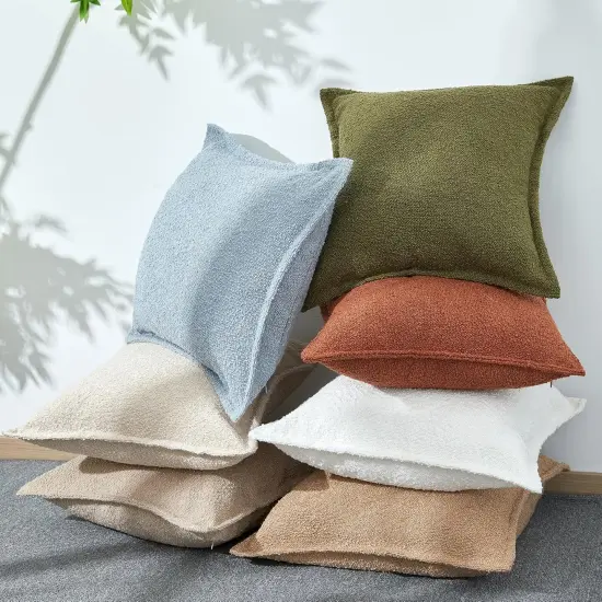 White Color Simple Imitation Lamb Wool Loop Yarn Texture Throw Pillow Covers 18x18 inch Set of 2 Decorative Couch Cushion Case for Chair Sofa Bedroom Living Room Home Decor {4}