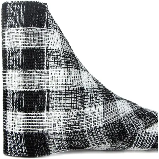 10.25" Faux Jute Check Mesh Ribbon: Black & White (10 Yards) {2}