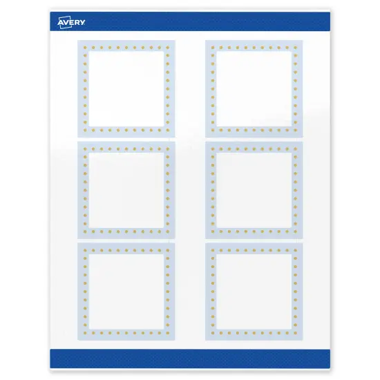 Avery Printable Square Labels, Gold Dots with Blue Border, 3" x 3", Glossy White Square Labels, Permanent, Laser/Inkjet, 60ct, Great for Product Labels {1}