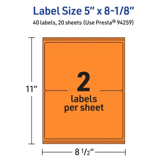 Avery Bright Orange Paper Labels, 5" x 8-1/8" Rectangle {5}