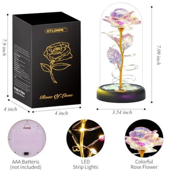 Rose Mothers Day Flowers Gifts for Mom from Daughter Son, Birthday Gifts for Women Wife Mom Grandma Nana, Light Up Rose Flowers in Glass Dome, Gifts for Teacher Mother's Day Anniversary {2}