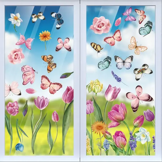 Spring Flower Window clings Decorations Window Decals Stickers for Office Home {1}