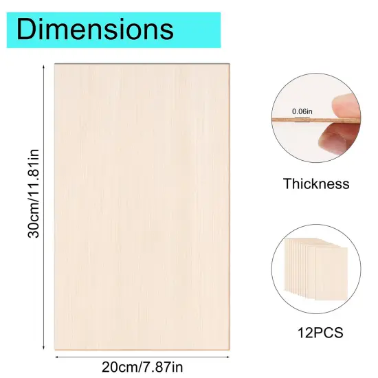 12 Pack Basswood Sheets 12x8 x 1/13 Inch Thin Plywood Balsa Wood Sheets Unfinished Wood Boards Balsa Wood Sheets for Crafts Laser Cutting Wood Burning and Drawing (12 x 8 inch) {6}