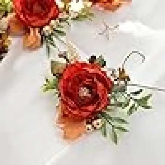 Burnt Orange Silk Flower Wrist Corsages {5}