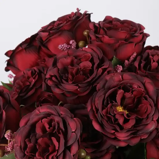 Artificial Peonies Silk Flowers, Burgundy Faux Peony Bouquet 4 Bundles Florals {5}