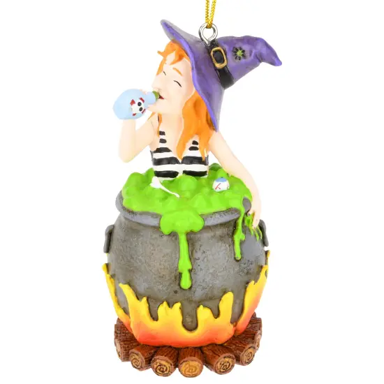 Tree Buddees Funny Witches Hot Tub Halloween Ornament Witch Drinking in Cauldron {1}
