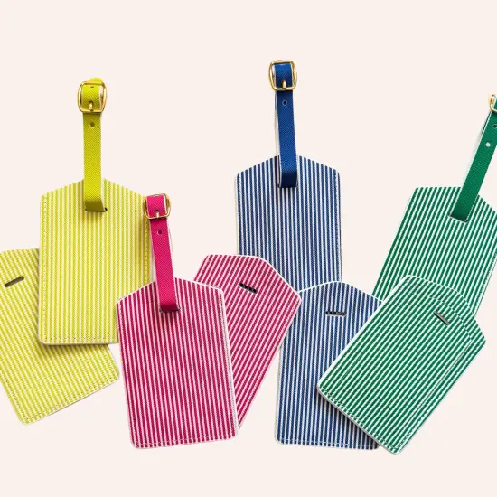 Citrus Lime Stripe Luggage Tag Set | Vegan Leather Travel Accessory | 2-Pack {4}