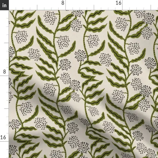 Various Fabrics by the Yard or Fat Quarter Floral Stripe Dark Moss Green Beige Boho Neutral Tones Bohemian Flowers Custom Printed Fabric by Spoonflower {2}