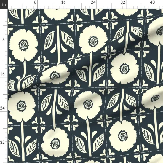 Various Fabrics by the Yard or Fat Quarter Patchwork Cheater Quilt Modern Farmhouse Scandi Bold Floral Large Scale Minimalist Wholecloth Topper Dark Blue Botanical Boho Bohemian Eclectic Custom Printed Fabric by Spoonflower {1}