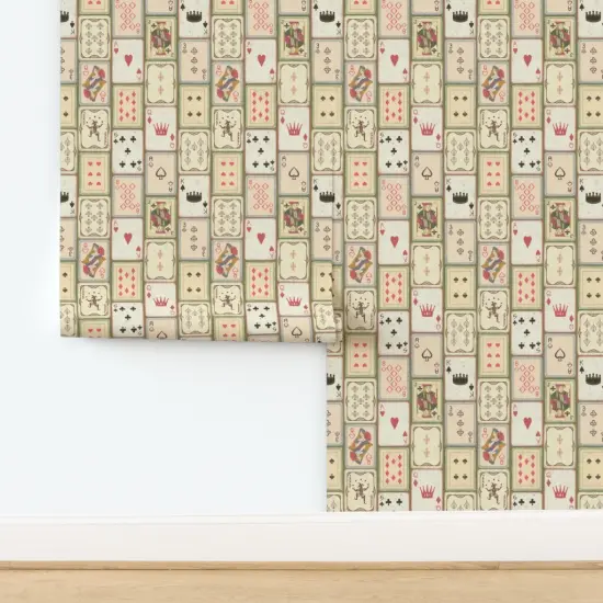 Pre-Pasted Wallpaper 2FT Wide Vintage Art Deco Games Cards Deck Of Poker Playing Blackjack Game Room Queen Hearts Solitaire Antique Novelty Diamonds Clubs Spades King Jack Custom Pre-pasted Wallpaper by Spoonflower {2}