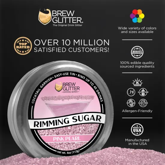 Brew Glitter - Pink Pearl Rimming Sugar (4oz, 1x Bar Tin) Cocktail Garnish for Mixed Drinks & Refreshments {2}