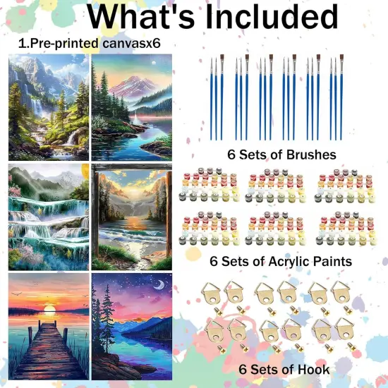 6 Pack Adults Paint by Numbers, Landscapes-(12x16inch) {4}