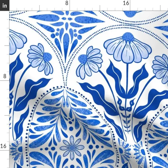 Various Fabrics by the Yard or Fat Quarter Art Nouveau Floral Botanical Classic Traditional Faux Tiles Mediterranean Damask Blue And White Spring Summer Large Scale Custom Printed Fabric by Spoonflower {2}