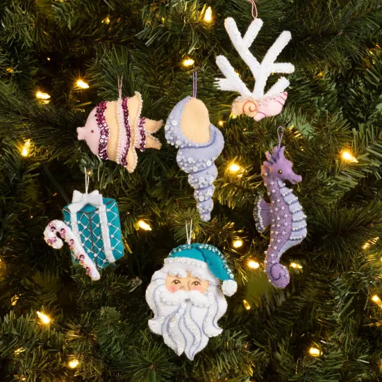 Bucilla Felt Ornaments Applique Kit Set Of 6-Santa's Sea Life {5}