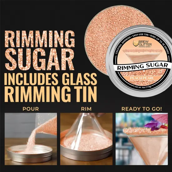 Brew Glitter - Peach Pearl Rimming Sugar (4oz, 1x Bar Tin) Cocktail Garnish for Mixed Drinks & Refreshments {3}