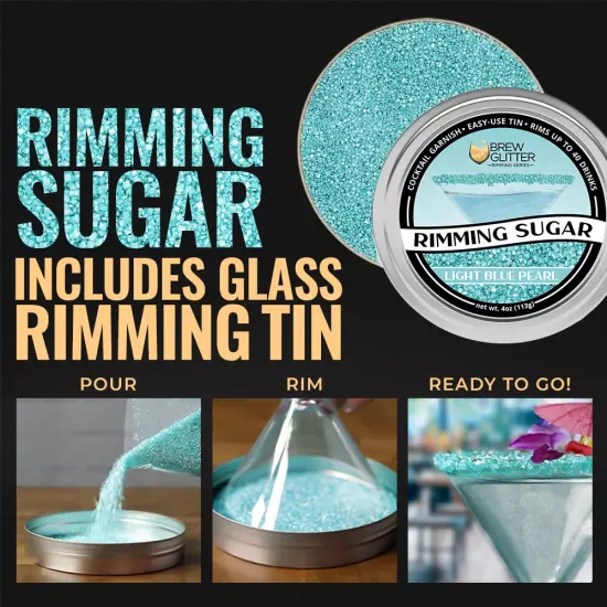 Brew Glitter - Light Blue Pearl Rimming Sugar (4oz, 1x Bar Tin) Cocktail Garnish for Mixed Drinks & Refreshments {3}