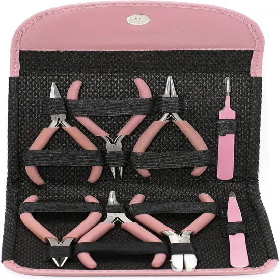 The Beadsmith Fashion Color Pliers &ndash; Slimline Color-Coordinated Tools &ndash; Matching Clutch in Beige &ndash; Jewelry Making Supply Kit to Create Necklaces, Bracelets, Earrings & More Bubblegum {4}