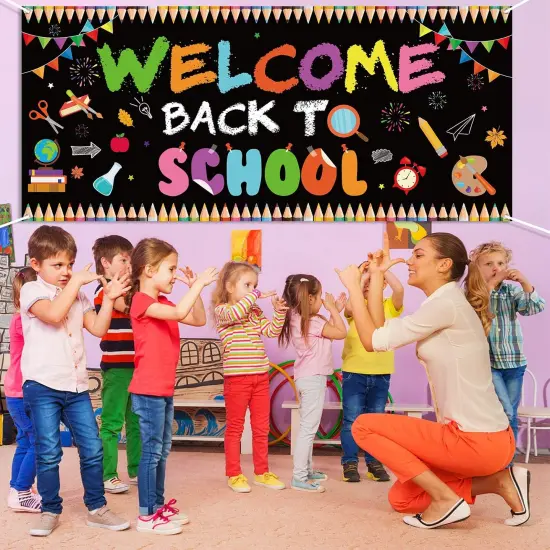 2pcs Welcome Back to School Backdrop Banner School Party Decorations {5}