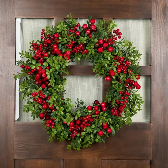 Northlight Red Berry and Boxwood Artificial Christmas Wreath - 20" - Unlit {4}