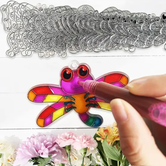 Spring Flower Suncatcher Activity Craft Kit Butterfly Sun Catcher DIY Window Paint Art Suncatcher Kits for Spring Summer Easter Party Activities Art Project Party Favors {5}