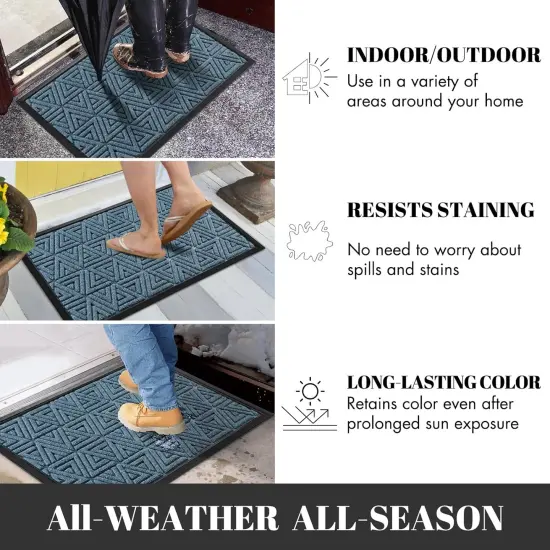 Front Door Mat Outside Entrance 29.5 x 17, Waterproof and Washable Outdoor Mat, Non Slip Rubber Backing, Heavy Duty Welcome Matt for Home Entry Floor Porch Garage Office, Low Profile, Mix Blue {5}