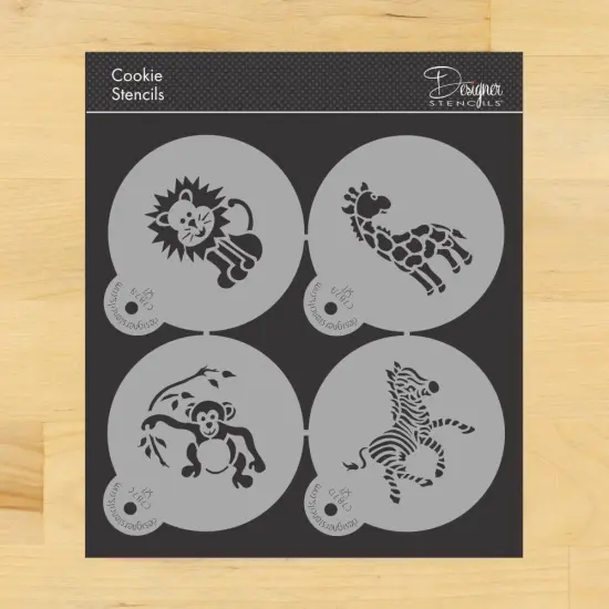 Jungle Animals Cookie Stencil Set | C787 by Designer Stencils | Cookie Decorating Tools | Baking Stencils for Royal Icing, Airbrush, Dusting Powder | Reusable Plastic Food Grade Stencil for Cookies | Easy to Use & Clean Cookie Stencil {1}