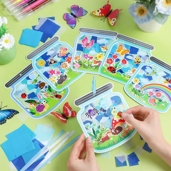 24 Pcs Activity Spring Insect Suncatcher Craft Kit Spring Summer Bugs Suncatcher Craft DIY Tissue Paper Suncatcher Decoration {3}