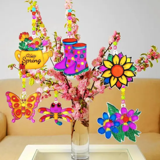 Spring Flower Suncatcher Activity Craft Kit Butterfly Sun Catcher DIY Window Paint Art Suncatcher Kits for Spring Summer Easter Party Activities Art Project Party Favors {3}