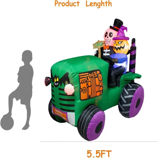 5.5Ft Long Halloween Inflatable Ghost Tractor LED Lights Decor Outdoor Indoor Holiday Decorations Halloween Blow up Car Lighted Yard Decor, Giant Lawn Inflatable Home Garden Party Decoration {3}