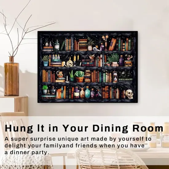 Bookshelf Paint by Numbers for Adults - Gothic Themed Adult Paint by Number Kits with Brushes Acrylic Paints, Relaxing Stress Relief Hobby for Beginners, Teens, Artists, 16"x20" Canvas {2}