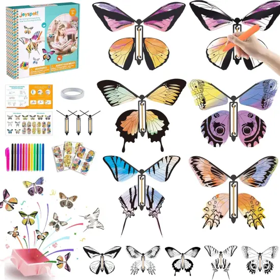 Butterfly Activity Craft Kit for Kids - Includes 23 Paper Butterflies and 13 Color Pens, Make Your Own Rubber Band Wind Up Butterfly Toy, Perfect for Party Games, School Activities, Surprise Cards {1}