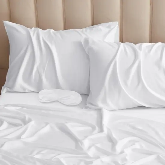 Pillow Cases Queen Size Set of 3, 100% Rayon Derived from Bamboo, Cooling Pillowcase, Soft & Breathable Pillow Covers with Envelope Closure, Eye mask (20x30 inches, White) {2}