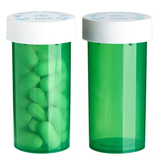 250 Pack Empty Pill Bottles with Caps, Plastic 13 Dram Medicine Vials for Prescription Medication, Supplements (Green Bottles, White Lids) {6}