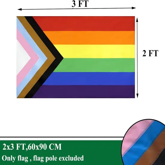 Progress Pride Rainbow Flags 2x3 Outdoor Sewn Stripes- LGBTQ Inclusive Progressive Pride Flag Heavy Duty Nylon UV Fading Resistant for Outside {2}
