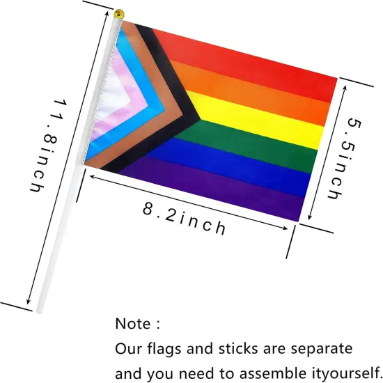 50 Pack Progress Pride Rainbow Stick Flag Small Mini Hand Held USA American LGBTQ Rainbow Gay Flags for Parades,Mardi Gras,Rainbow Party,8.2 x 5.5 inch {2}