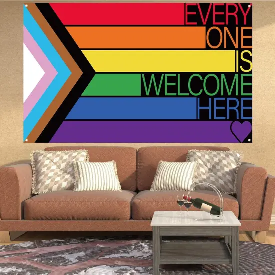 Progress Pride Flag Backdrop for Photography Every One is Welcome Here Banner Gay Pride Day Month Parade Rainbow Party Decorations and Supplies for Home {3}