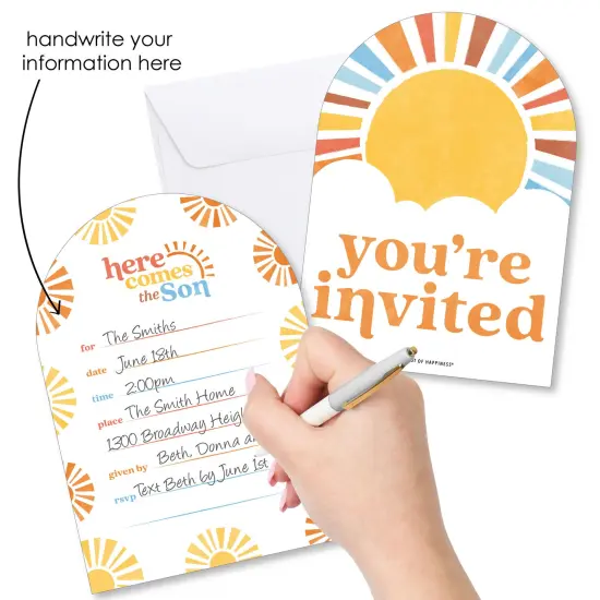 Big Dot of Happiness Here Comes The Son Baby Shower Invitations, Boy Boho Party You're Invited Fill-Ins, Flat Invite Cards with Envelopes - Set of 12 {3}