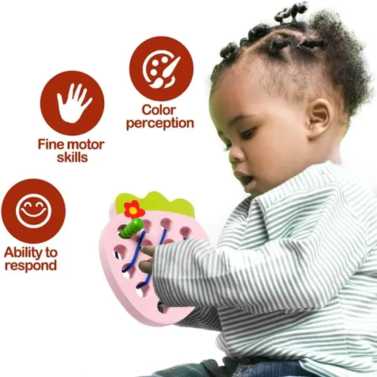Wooden Lacing Toys for Toddlers, Baby Toys Strawberry Threading Toys Learning Fine Motor Skills,Montessori Sensory Educational Toys Wooden Block Puzzle Travel Toys for 1 2 3 Years Old Baby Boys Girls {5}