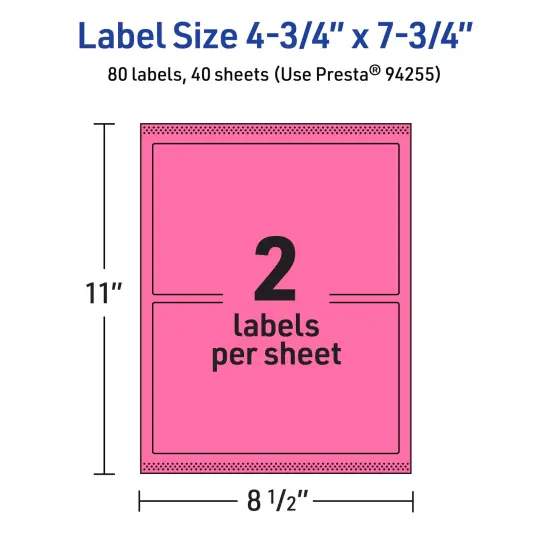 Avery Bright Pink Paper Labels, 4.75" x 7.75" Rectangle {5}